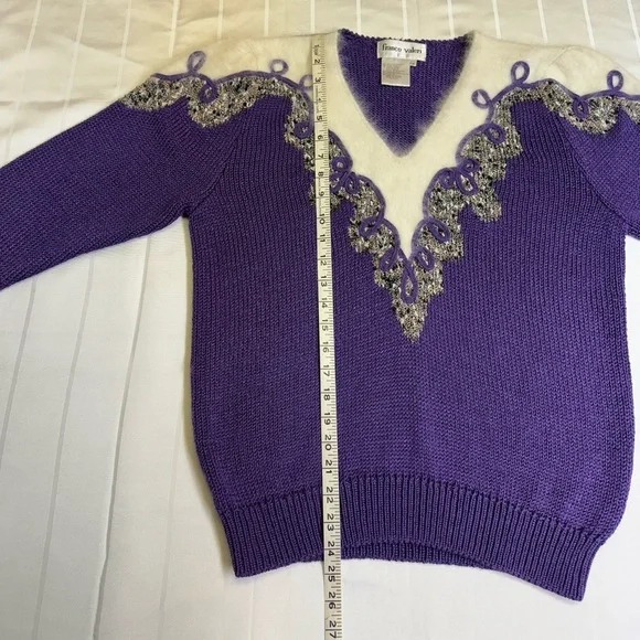 VTG Franco Valerie Angora Rabbit Blend embellished V-Neck Sweater Purple - Picture 8 of 12